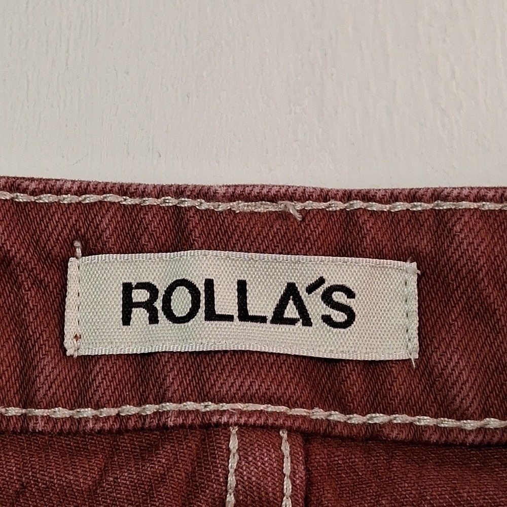 Rollas High Rise Wide Leg Jeans Terracotta Red Contrast Stitch Size 28 Aussie 10 - Picture 3 of 11
